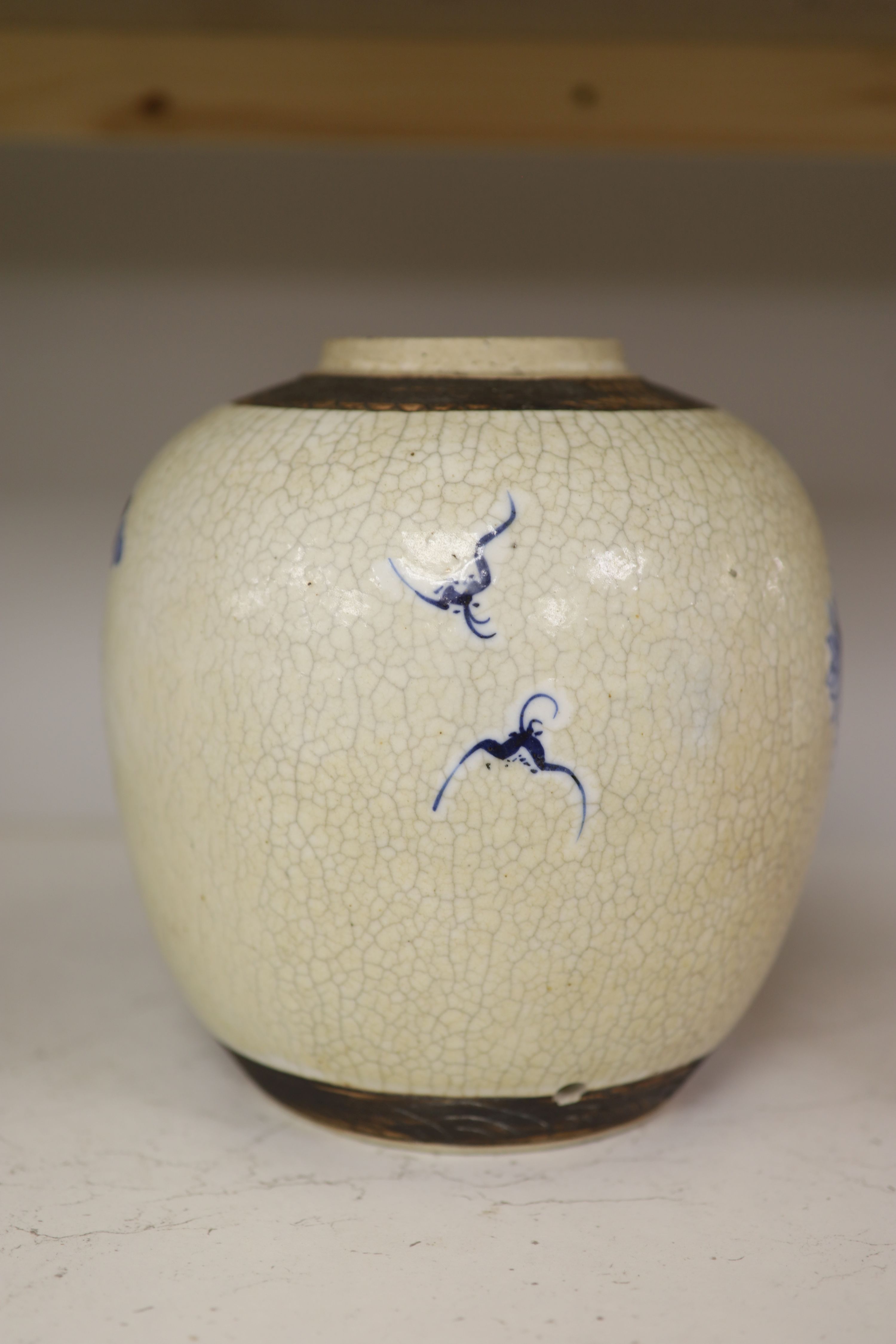 A 19th century/early 20th century Chinese blue and white crackle glaze jar, height 22cm